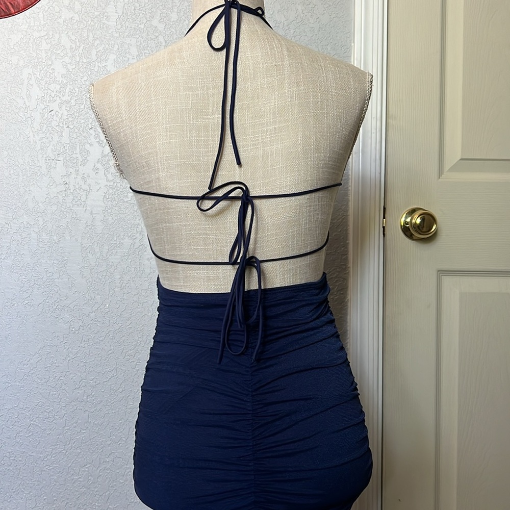 Lucy in the sky ruched blue mini dress